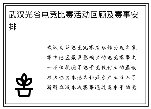武汉光谷电竞比赛活动回顾及赛事安排