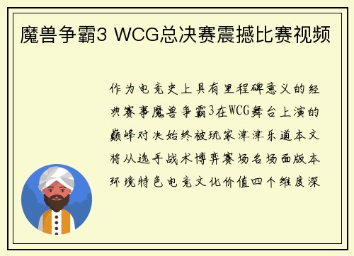 魔兽争霸3 WCG总决赛震撼比赛视频
