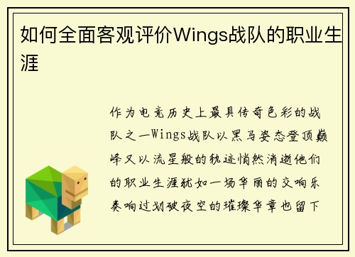 如何全面客观评价Wings战队的职业生涯